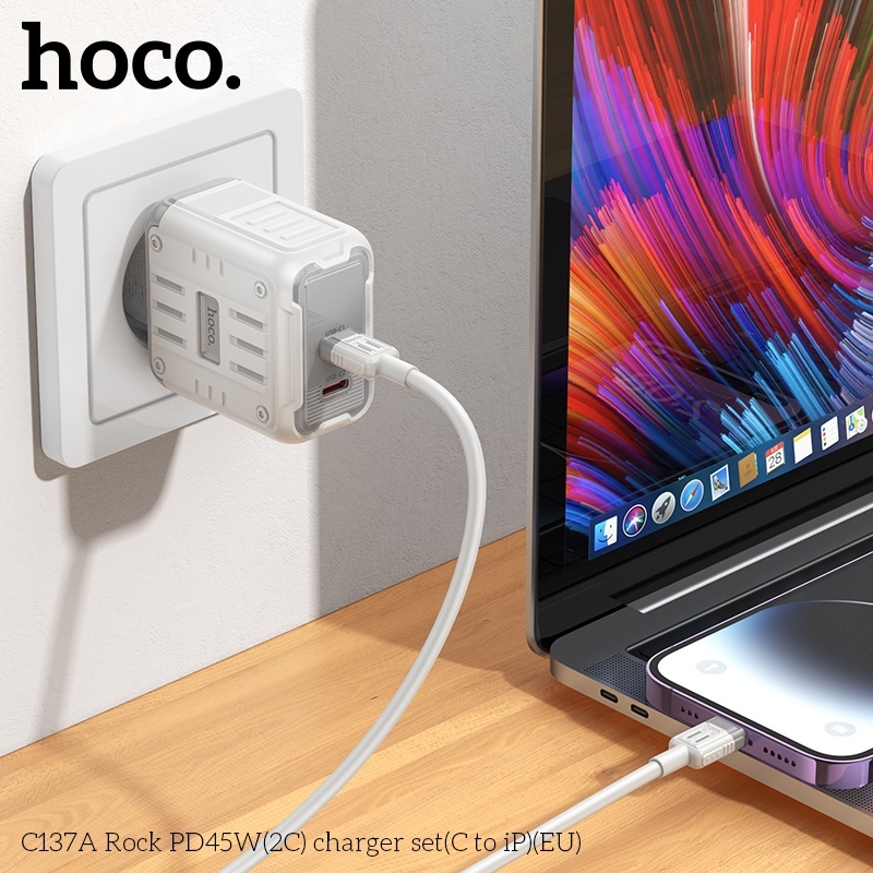 Bộ củ cáp sạc nhanh 2 cổng C PD45W Hoco C137A lightning