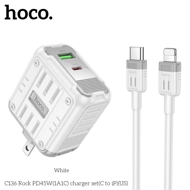 Bộ củ cáp sạc nhanh PD45W(1A1C) Hoco C136 lightning