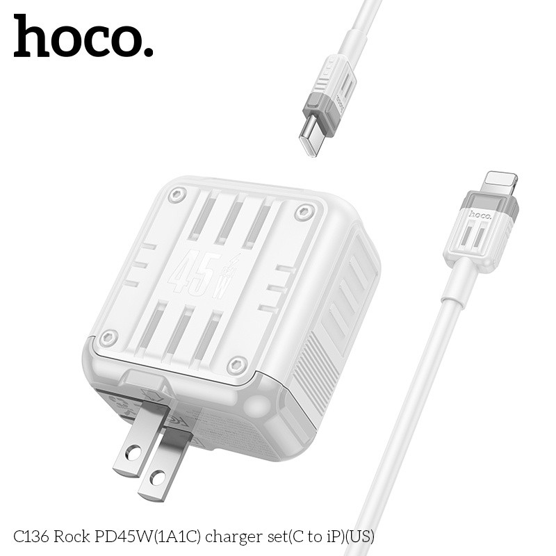 Bộ củ cáp sạc nhanh PD45W(1A1C) Hoco C136 lightning