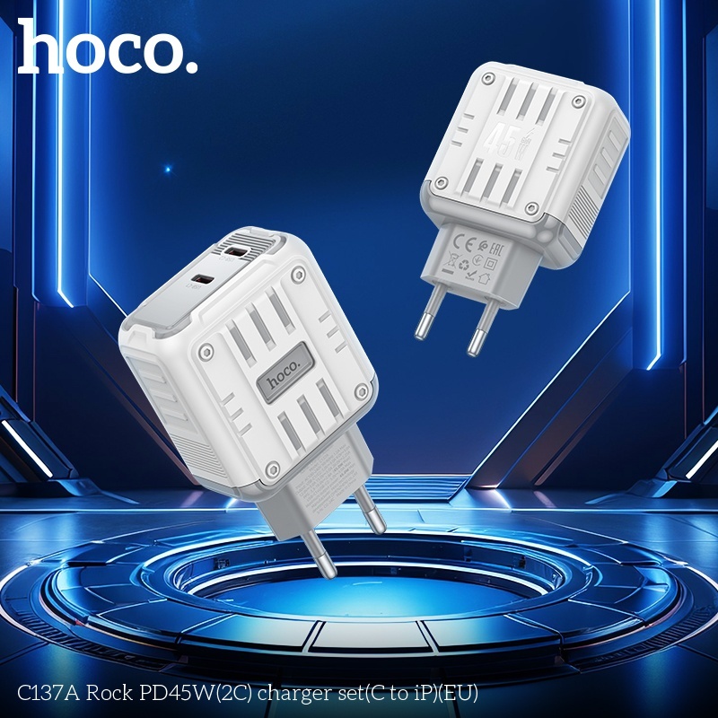 Bộ củ cáp sạc nhanh 2 cổng C PD45W Hoco C137A lightning