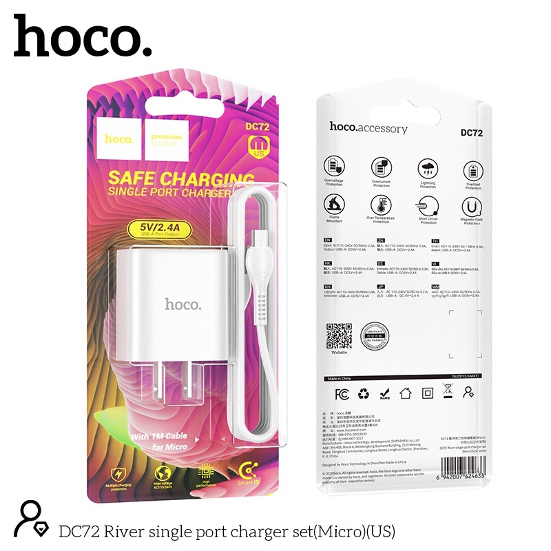 Bộ củ cáp sạc Hoco DC72 micro 2.4a
