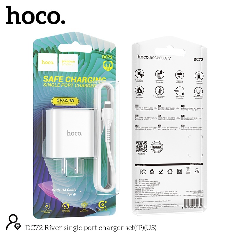 Bộ củ cáp sạc Hoco DC72 lightning 2.4a