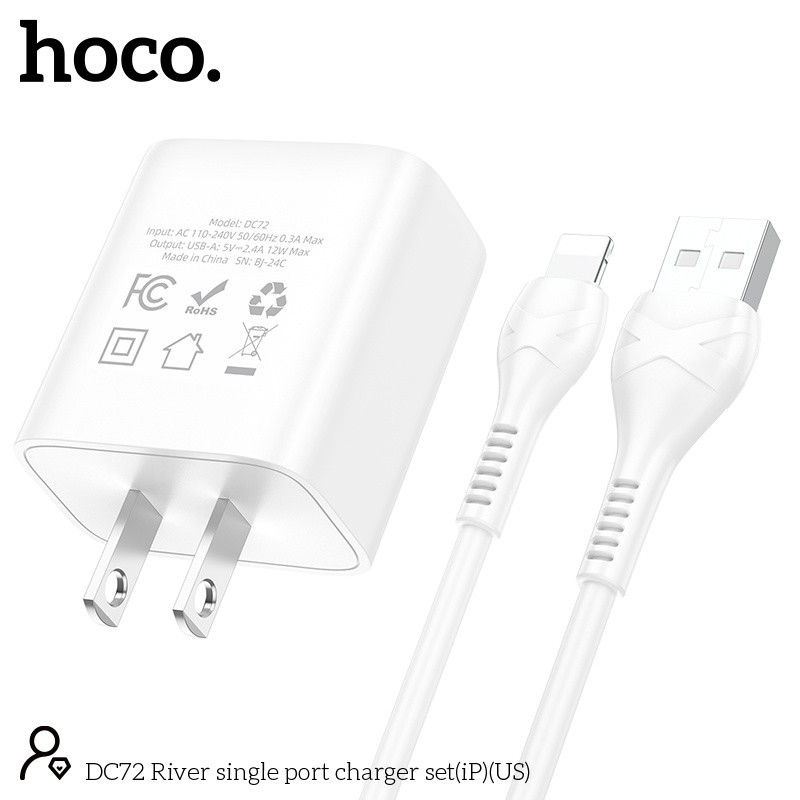 Bộ củ cáp sạc Hoco DC72 lightning 2.4a
