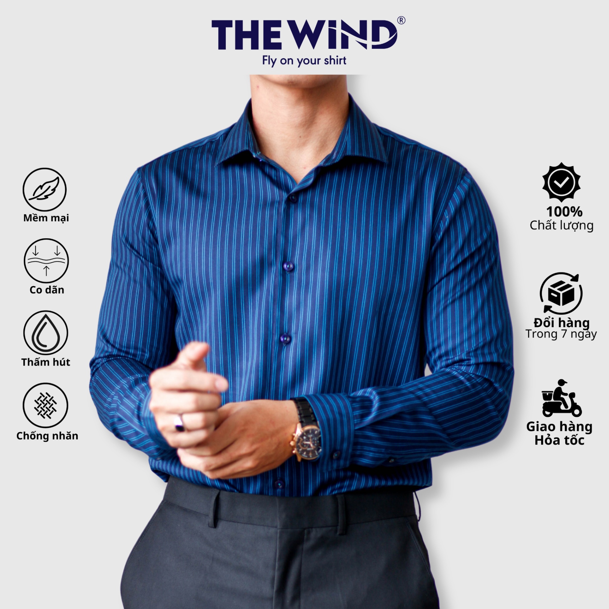 Áo sơ mi tay dài vải Ý The Wind 25053