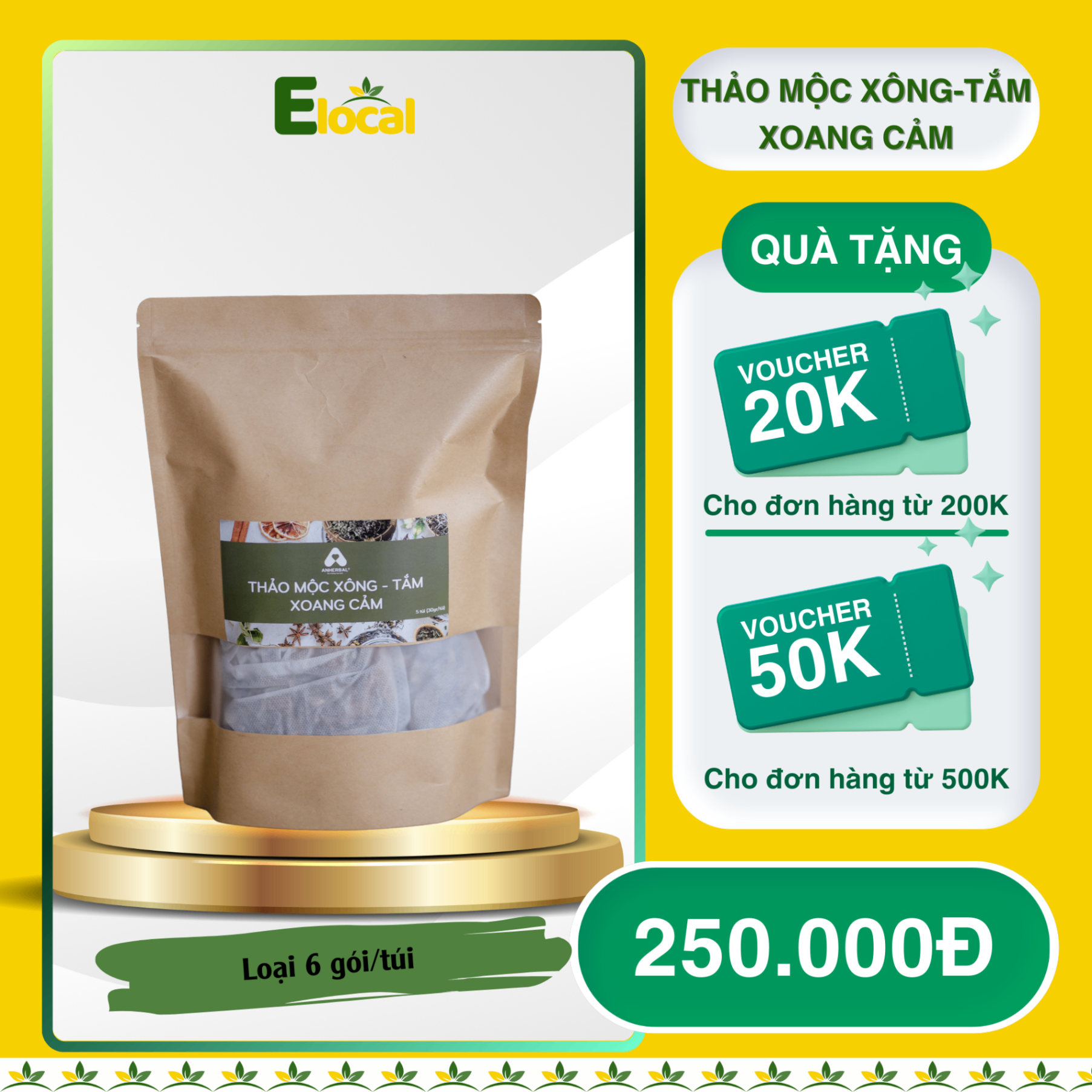 Thảo mộc Xông - Tắm Xoang Cảm loại túi 6 gói