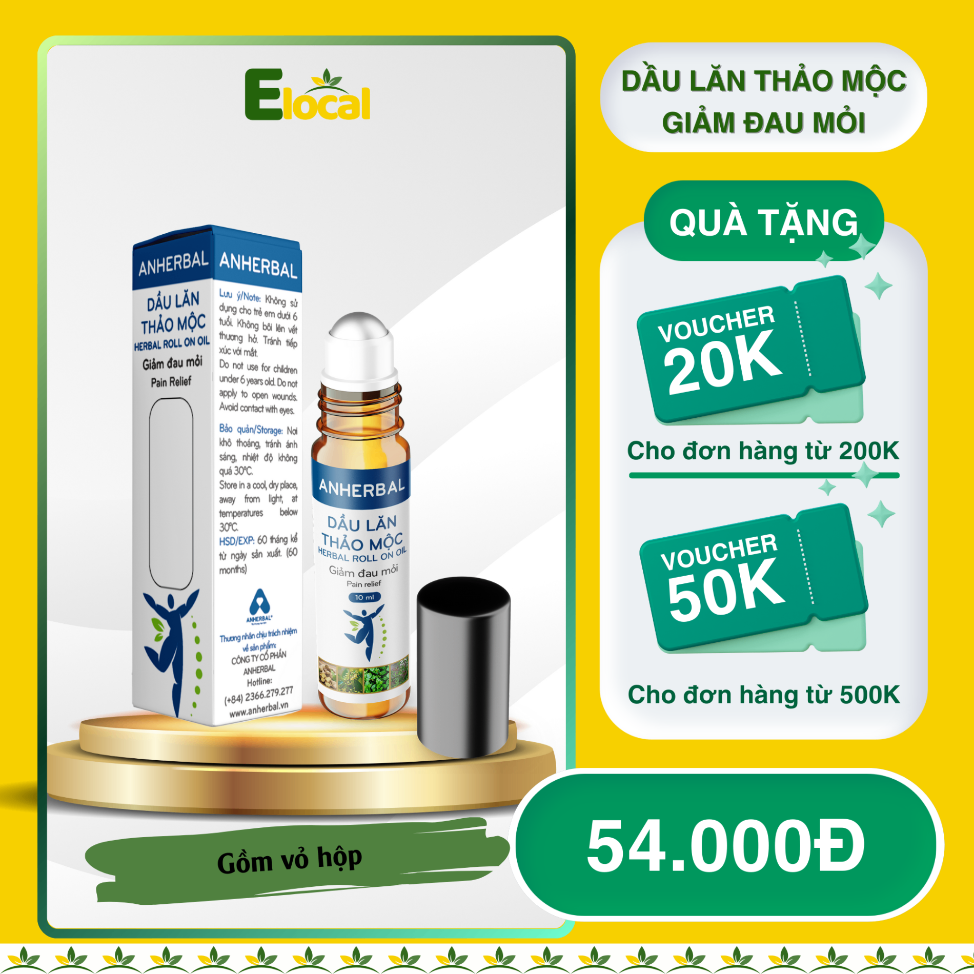 Dầu lăn thảo mộc Giảm Đau Mỏi (gồm vỏ hộp)