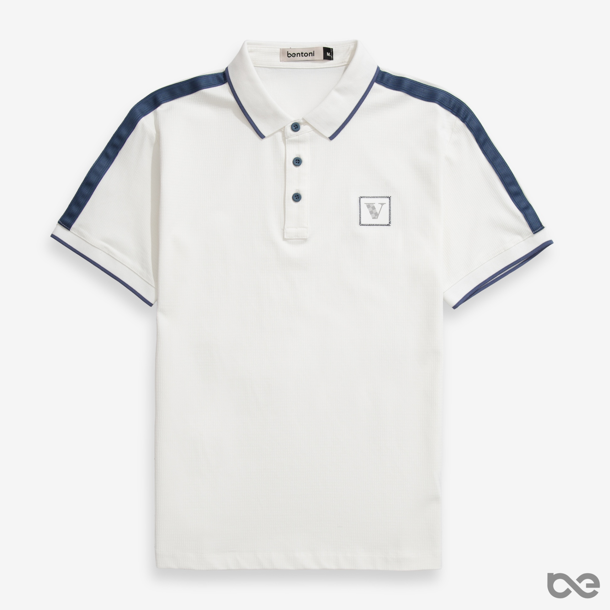 Vee Polo | Trắng viền xanh chữ V - L