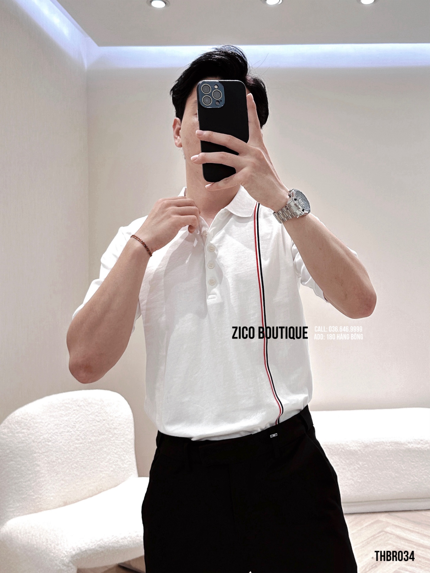 THOM BROWNE - TRẮNG SỌC ĐEN ĐỎ - THBR034