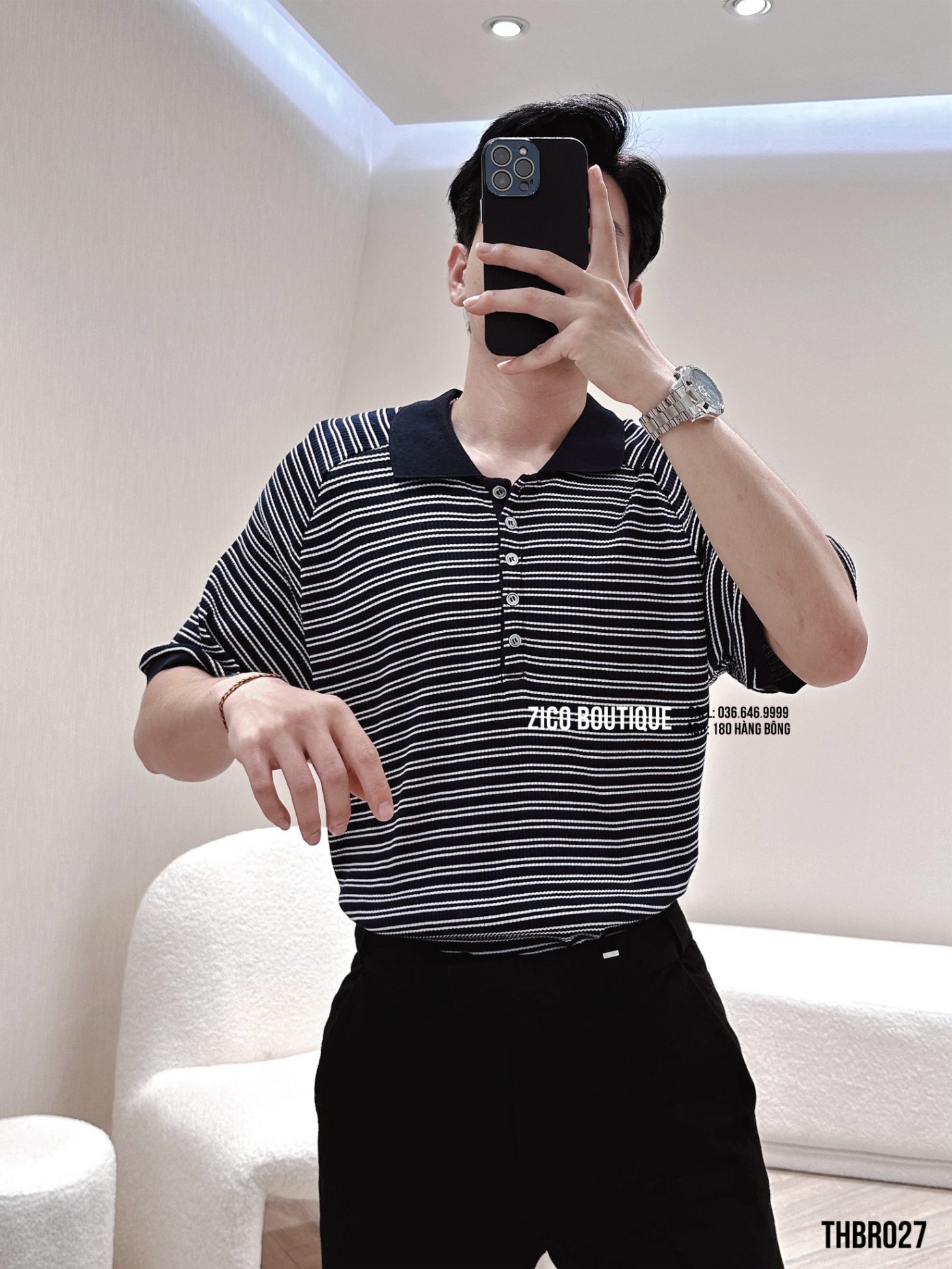 THOM BROWNE - XANH THAN KẺ TRẮNG - THBR027-T