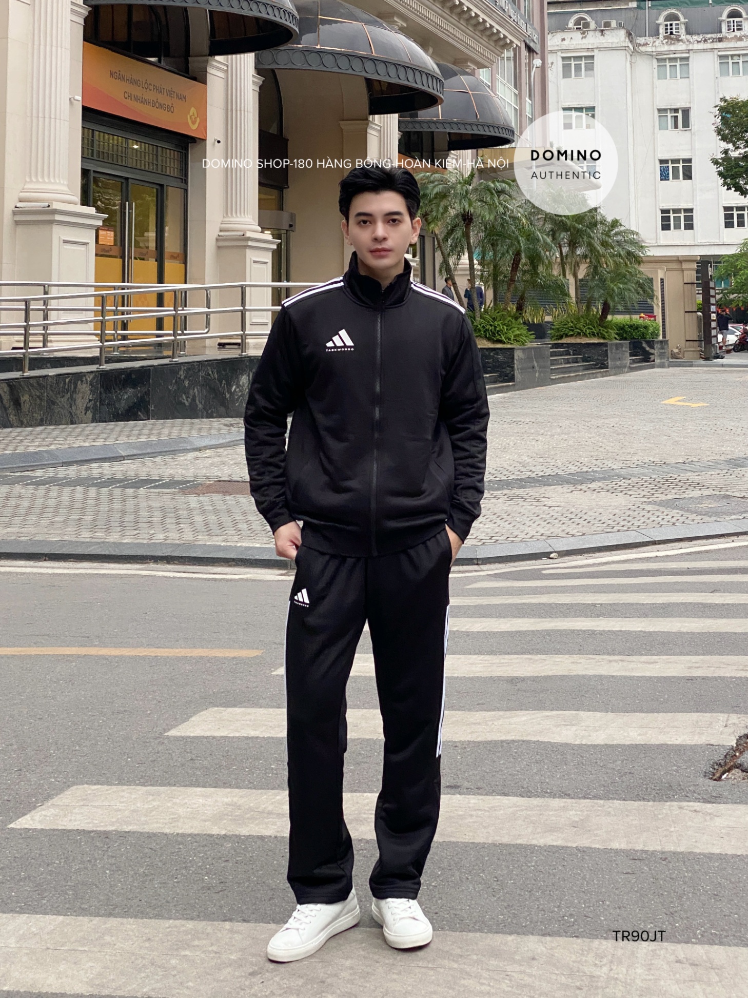 ADIDAS STRIPED COLLAR LONG SLEEVE STRAIGHT LEG PANTS - TR90JT