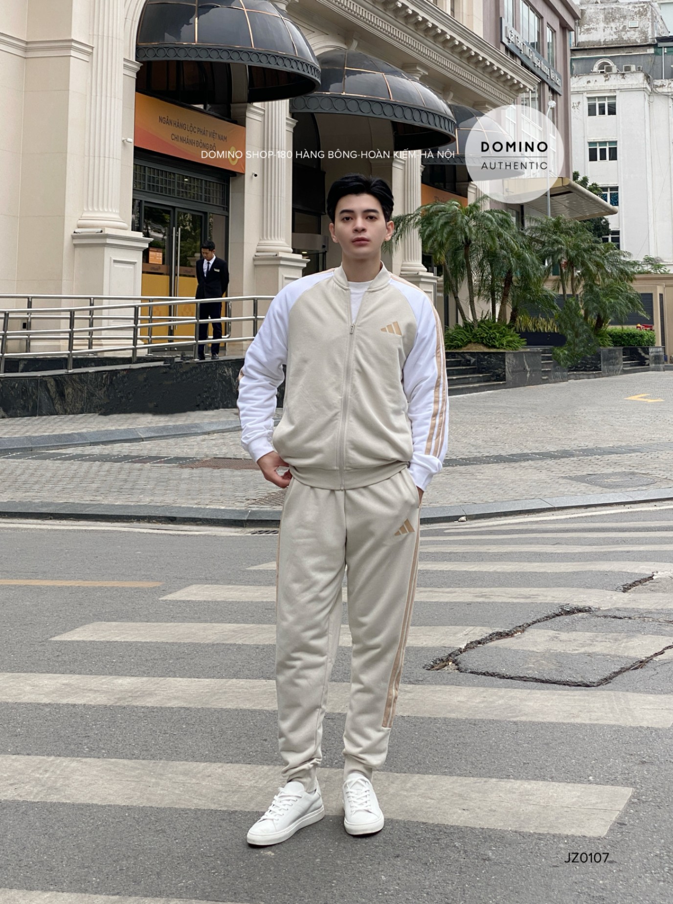 ADIDAS SPORTSWEAR V TRACKSUIT 2 BEIGE & WHITE - JZ0107