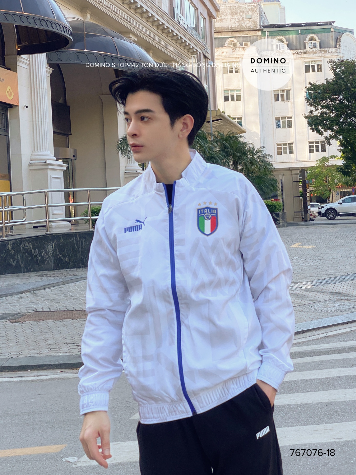PUMA FIGC AWAY PREMATCH JKT WHITE-FEATHER GRAY - 767076-18