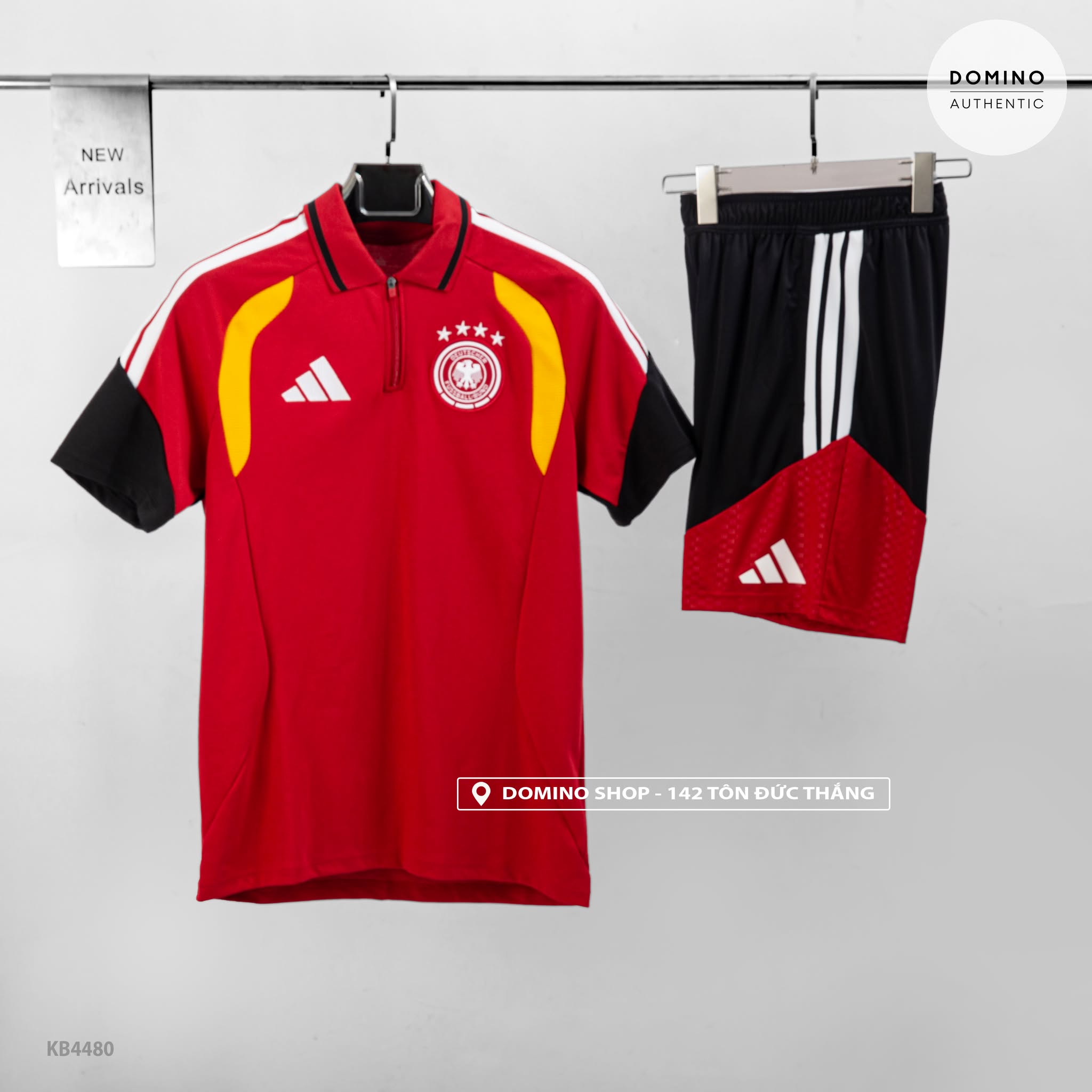 ADIDAS GERMANY 26 TIRO STRIPED COLOR BLOCK LOGO SHORT SLEEVE FOOTBALL SHIRT KB4480 - KB4444