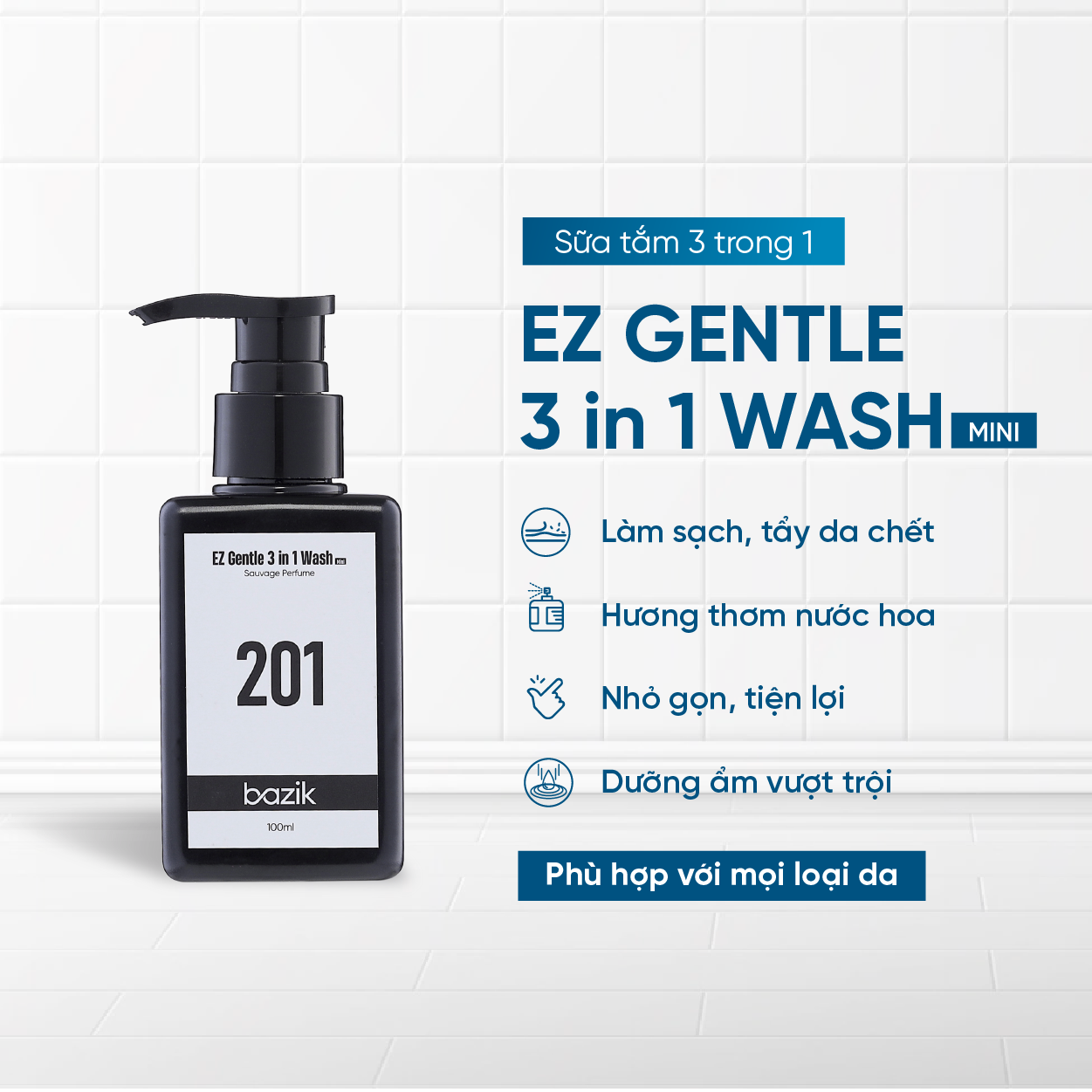 Sữa tắm gội Mini EZ Gentle 3in1 Wash hương nước hoa 201 - 100ml