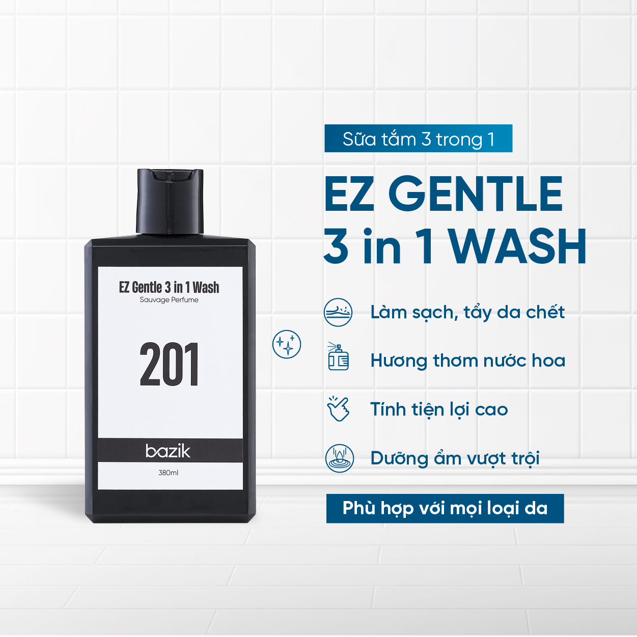 Sữa tắm gội EZ Gentle 3in1 Wash hương nước hoa 201 - 380ml