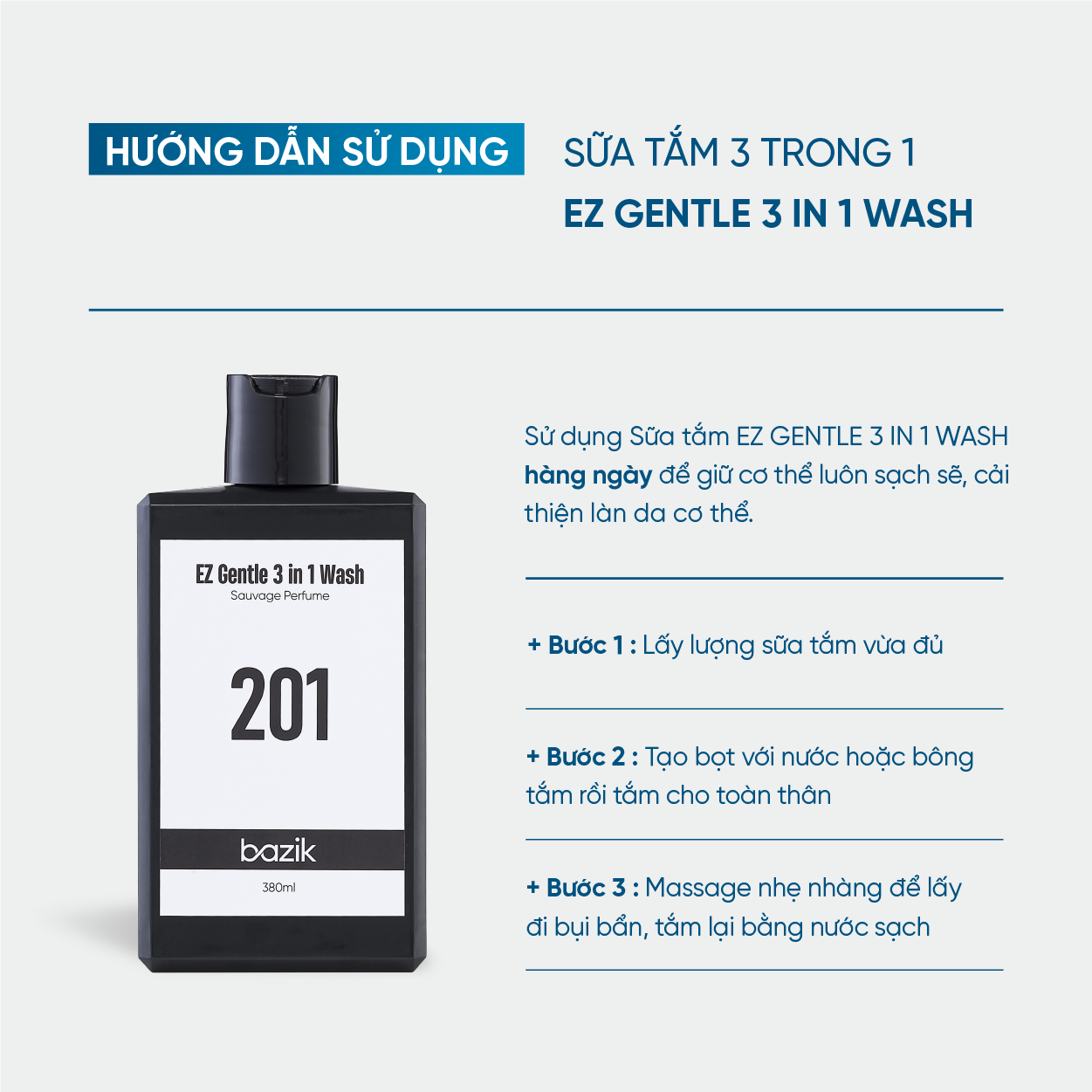 Sữa tắm gội EZ Gentle 3in1 Wash hương nước hoa 201 - 380ml