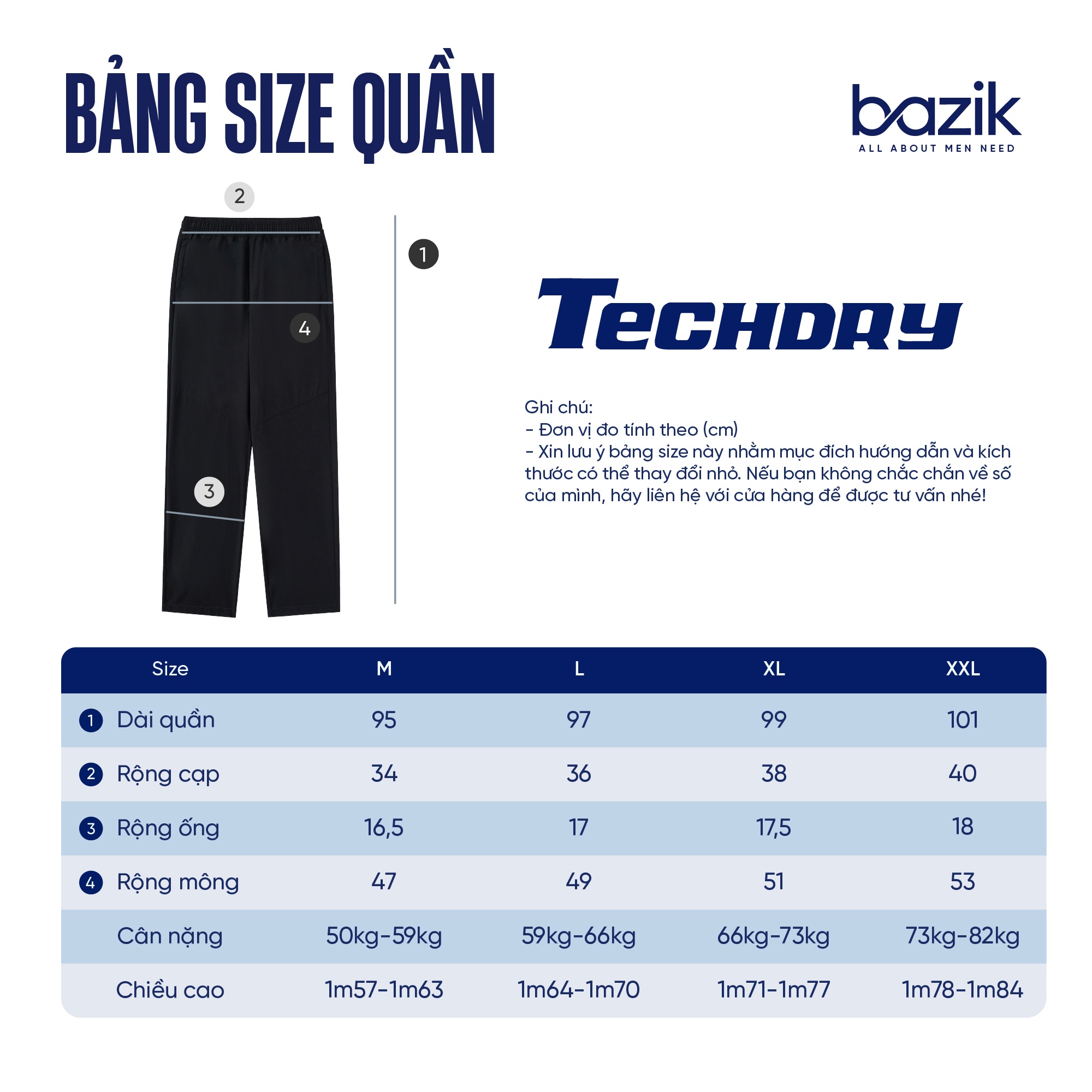 Quần Dài Nam Bazik TechDry Co Giãn 4 Chiều