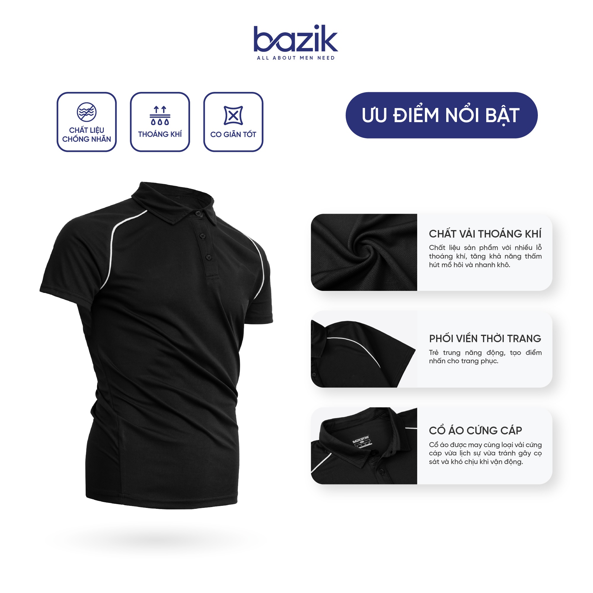 Áo Polo Nam BAZIK Phối Viền