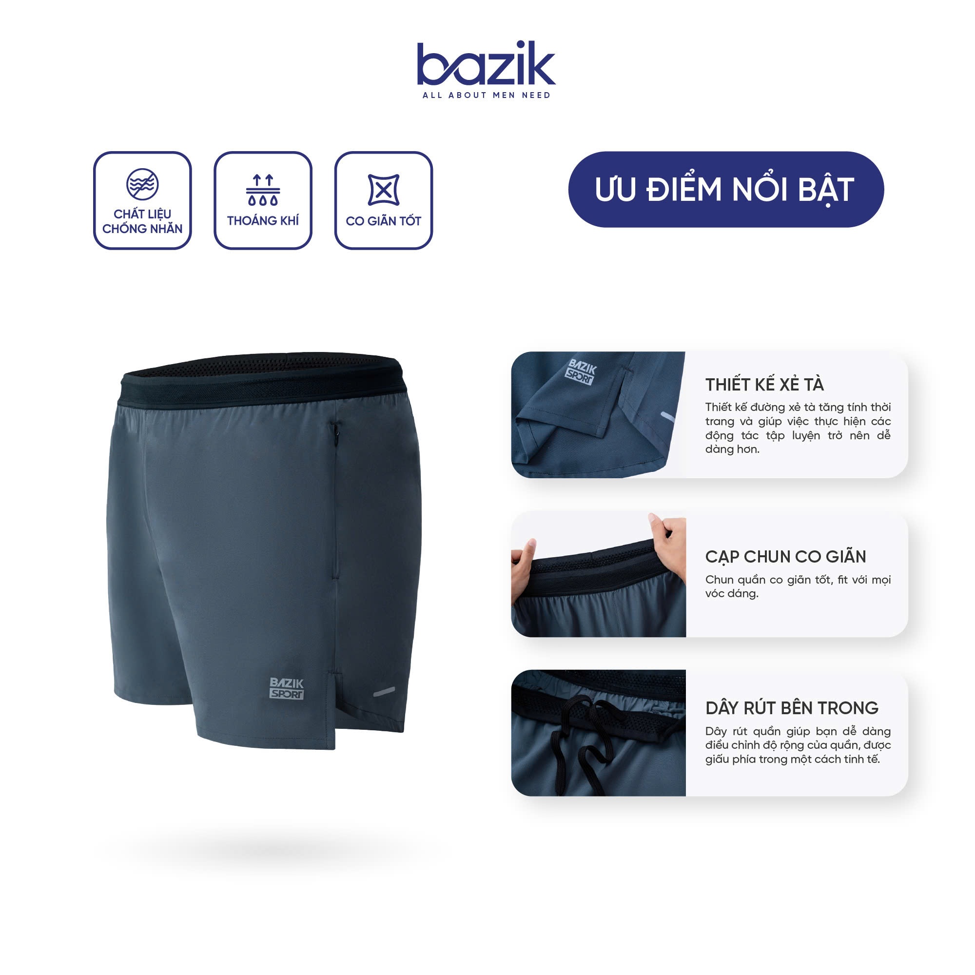 Quần Short 6inch Đa năng Cạp Chun