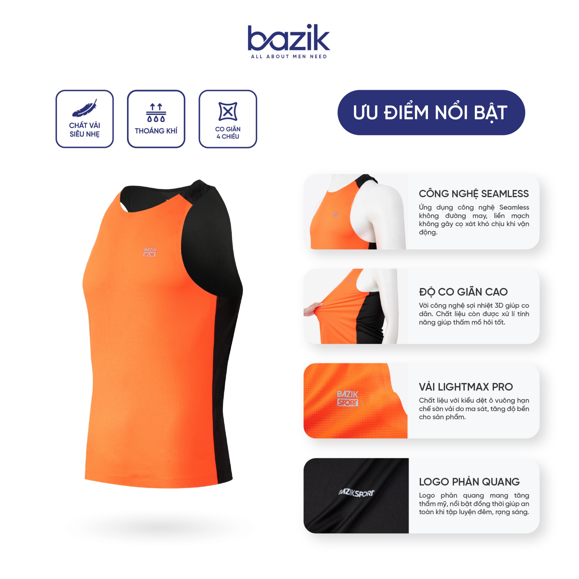 Áo Tanktop Seamless Bazik Lightmax Pro