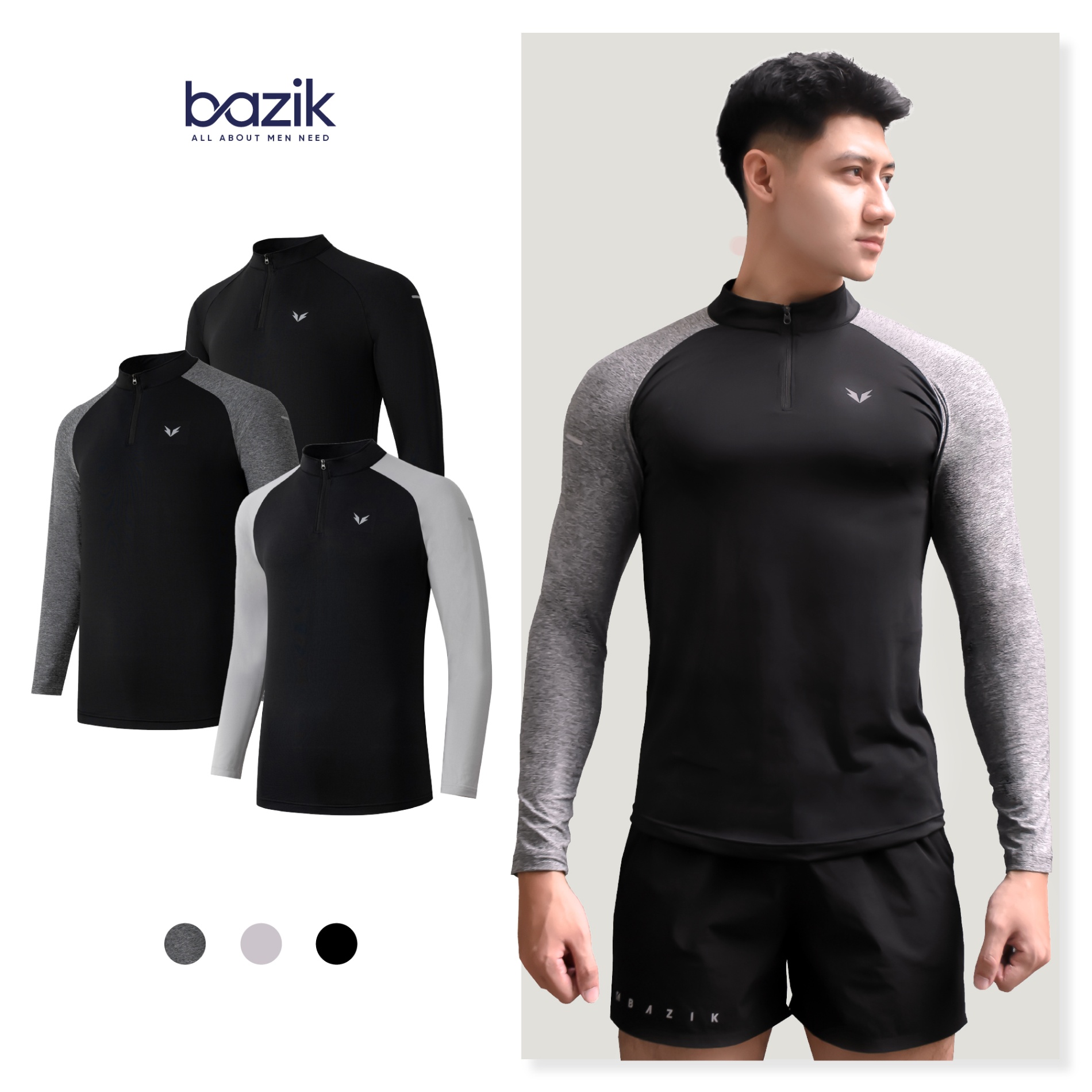 Áo Thun Dài Tay Cổ Trụ Bazik Wings W01 Quarter Zip