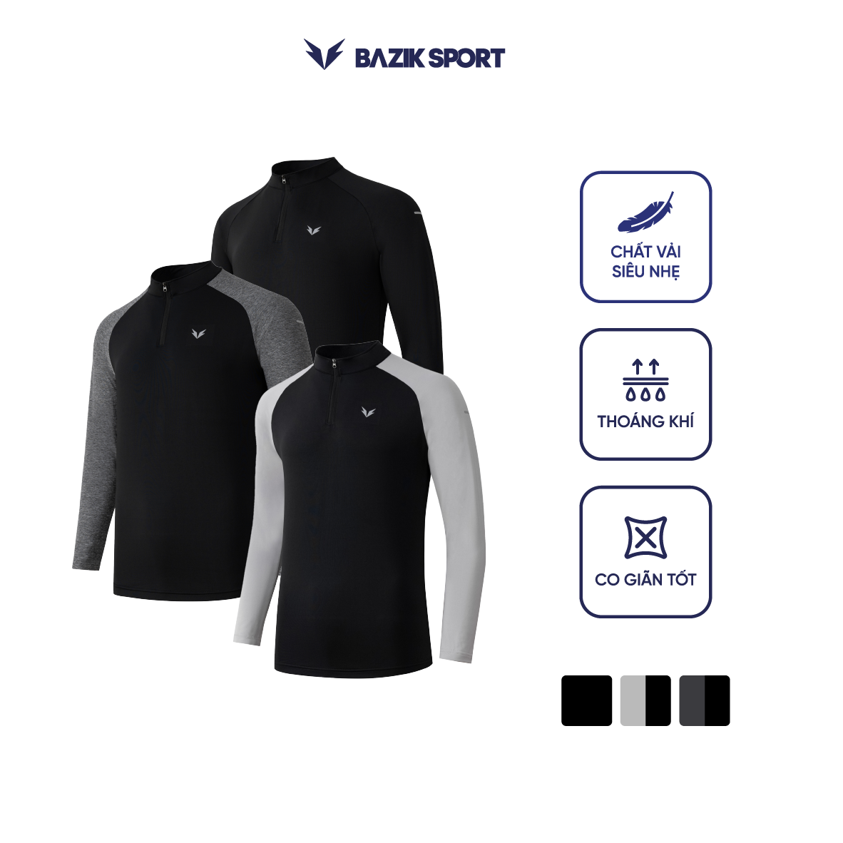 Áo Thun Dài Tay Cổ Trụ Bazik Wings W01 Quarter Zip