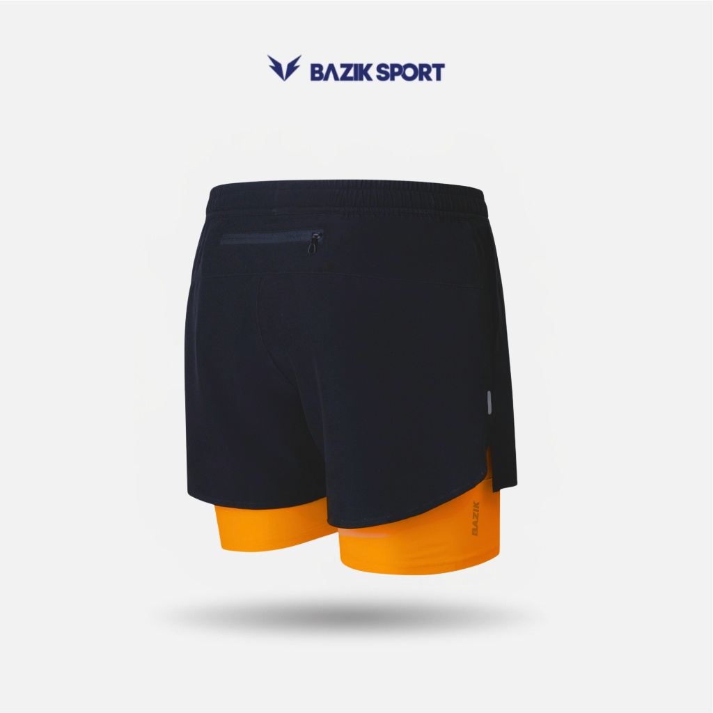 Quần Short Thể Thao 2 Lớp LightMax Speed-up Running - Đen lót cam neon - M