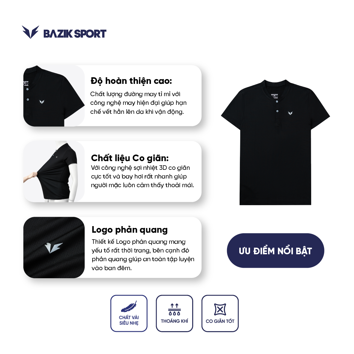 Áo Thun Cổ Trụ Bazik Pickleball Wings W06