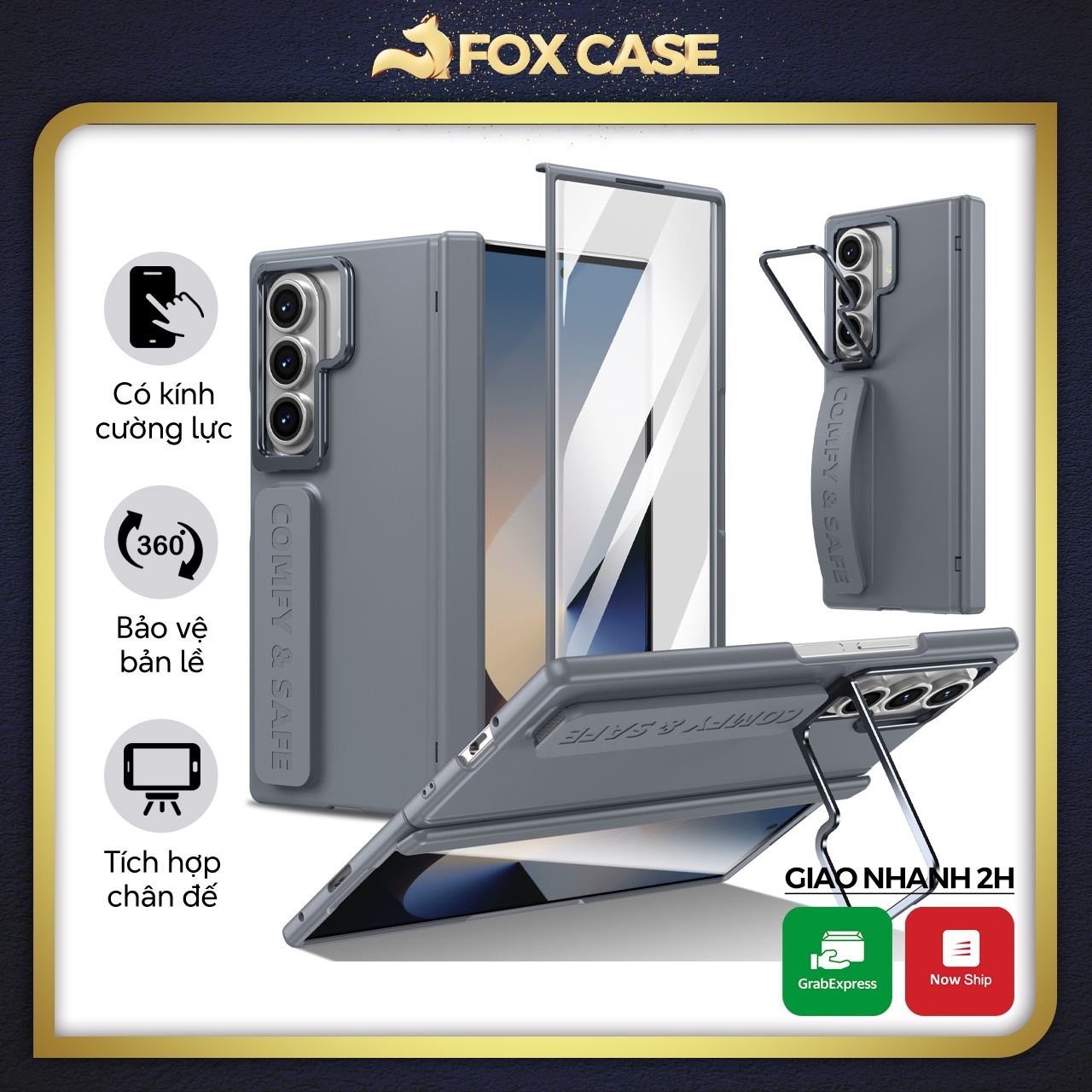 Ốp bảo vệ bản lề, tích hợp chân đế, dây đeo và kính cường lực cho Samsung Galaxy Z Fold7