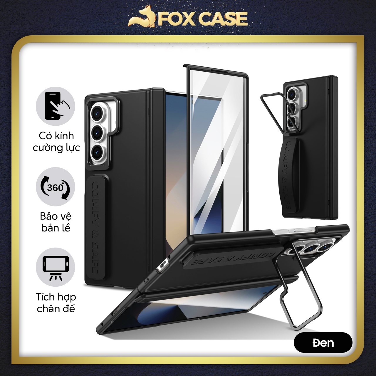 Ốp bảo vệ bản lề, tích hợp chân đế, dây đeo và kính cường lực cho Samsung Galaxy Z Fold7