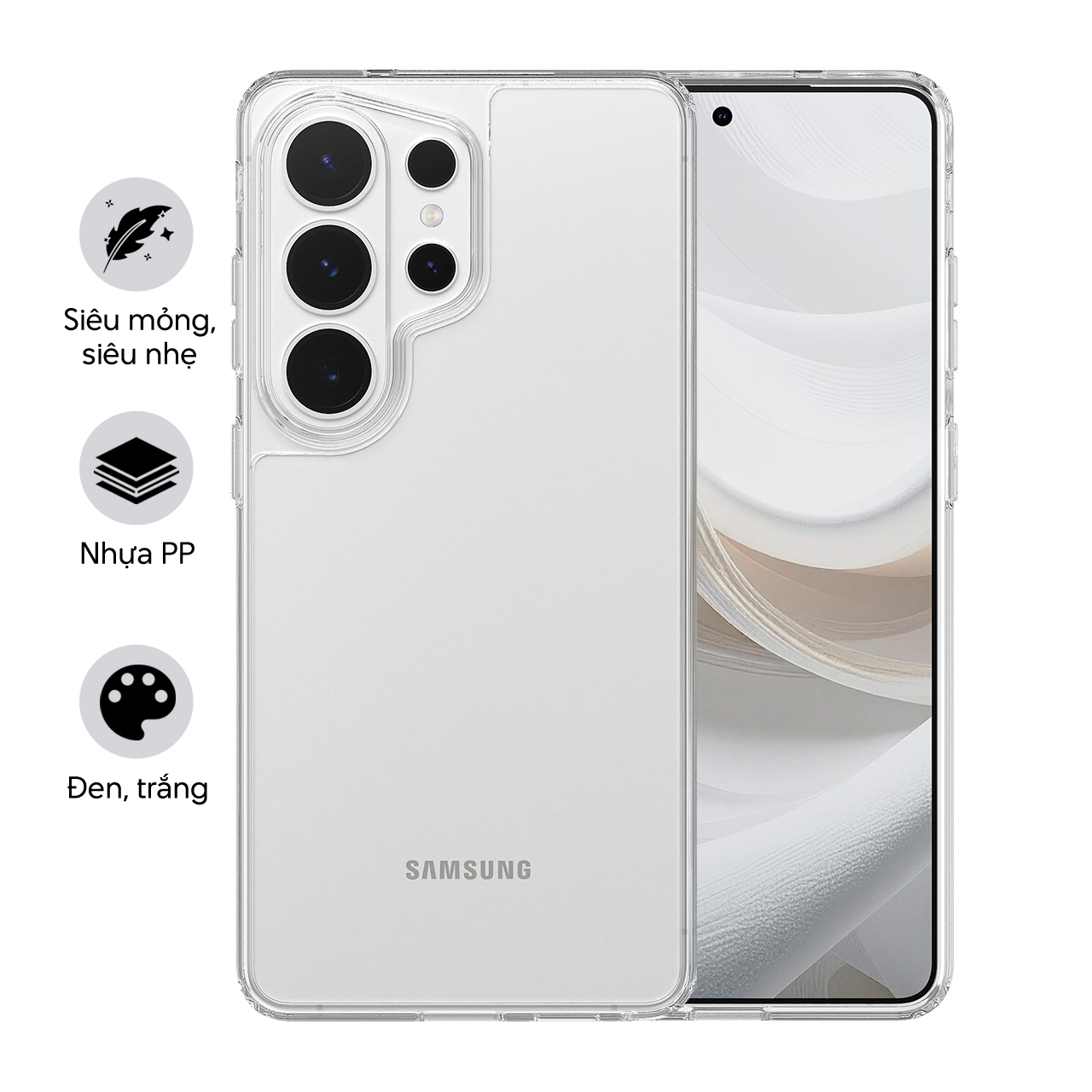 Ốp trong suốt viền dẻo, lưng cứng cho Samsung Galaxy S26 Ultra