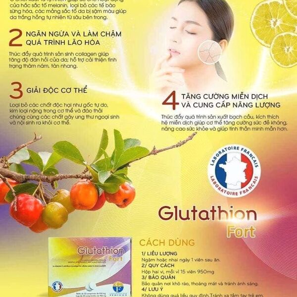 Viên ngậm trắng da Glutathion Fort của Pháp