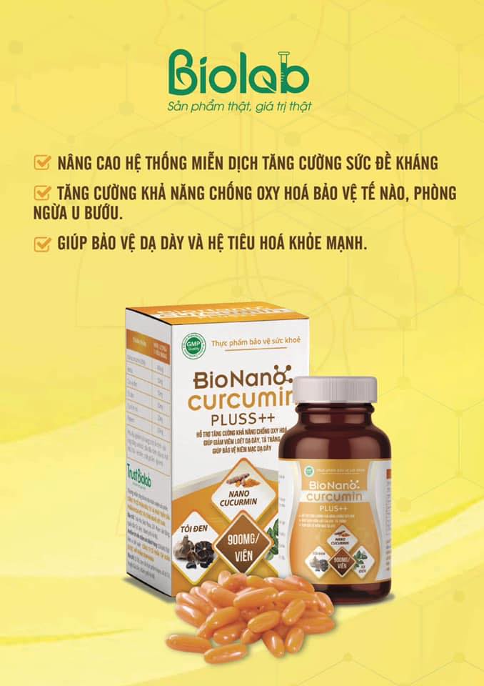 Thực phẩm bảo vệ sức khỏe Bio Nano Curcumin Pluss++ - Hỗ trợ giảm viêm loét dạ dày