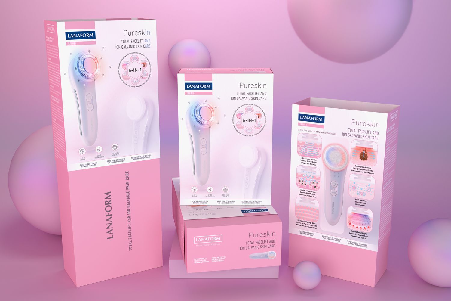 MÁY ĐIỆN DI ĐẨY TINH CHẤT VÀ CHĂM SÓC DA 6 TRONG 1 LANAFORM PURESKIN LA131312