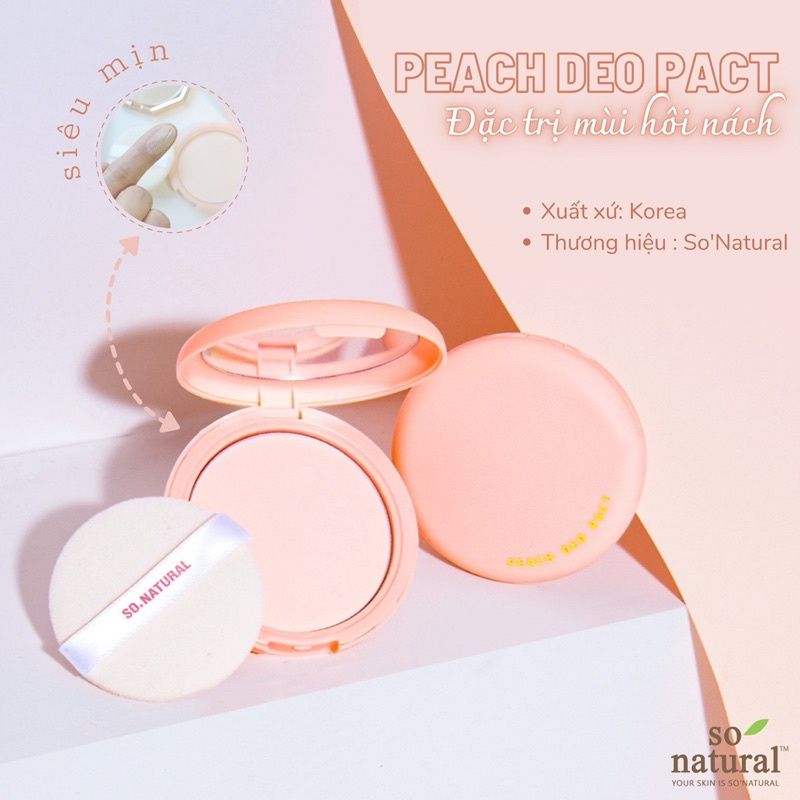 Phấn bột trị hôi nách So Natural Peach Deo Pact