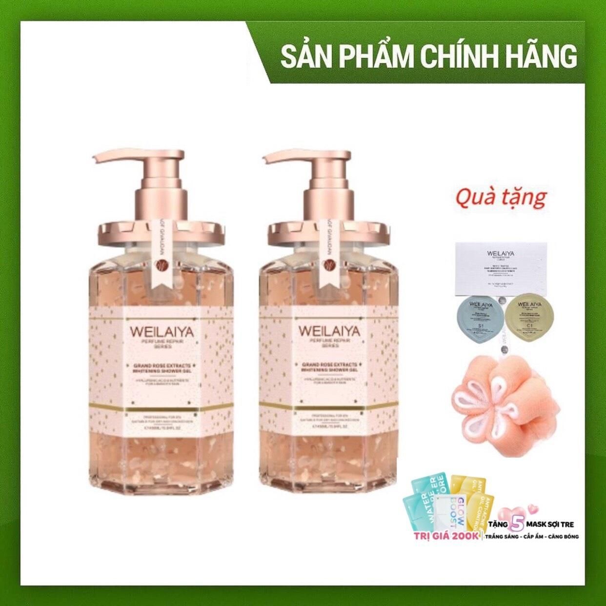 Combo 2 chai Sữa Tắm Tủy Mật Cánh Hoa Hồng Trắng Da Weilaiya - Tặng bông tắm Weilaiya