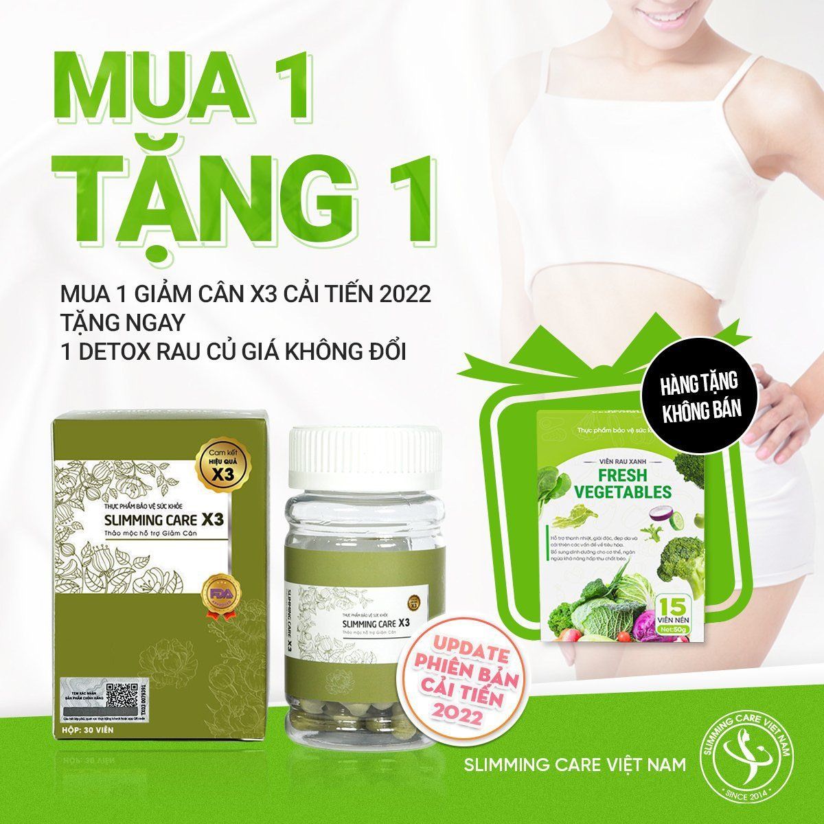 Combo 2 hộp viên giảm cân Slimming Care X3 số 1 -  Tặng kèm viên detox rau củ