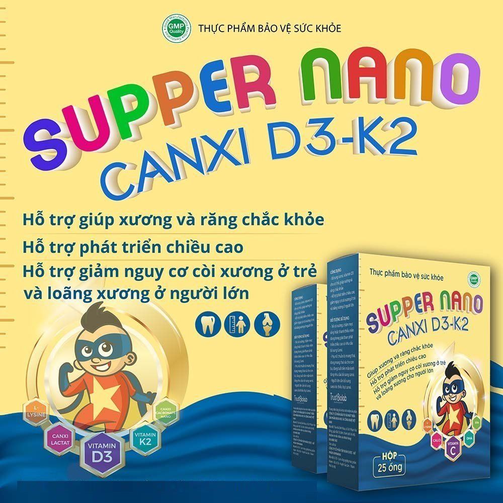 Thực phẩm bảo vệ sức khỏe BIO Super Nano Canxi D3-K2 - Hỗ trợ phát triển chiều cao( 25 ống)