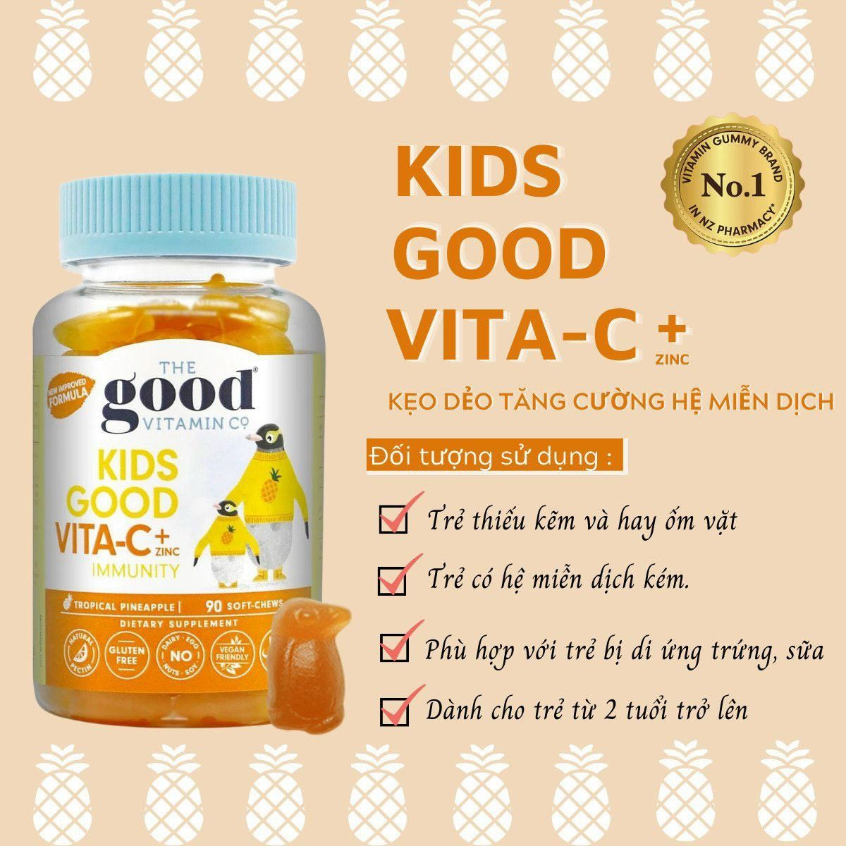 Kẹo dẻo Gummy  Vitamin Kids Good Vita-C - Kẽm | Tăng cường hệ miễn dịch