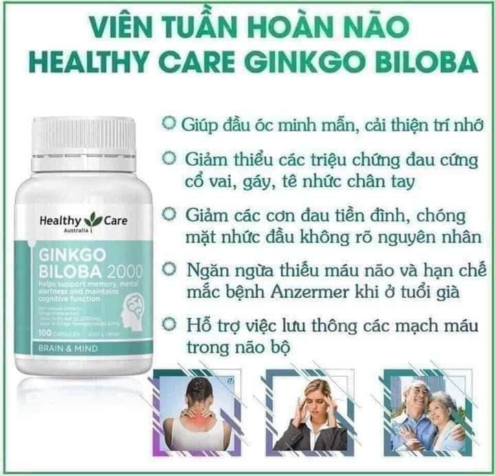 Viên uống bổ não Healthy Care Ginkgo Biloba 2000mg - 100v