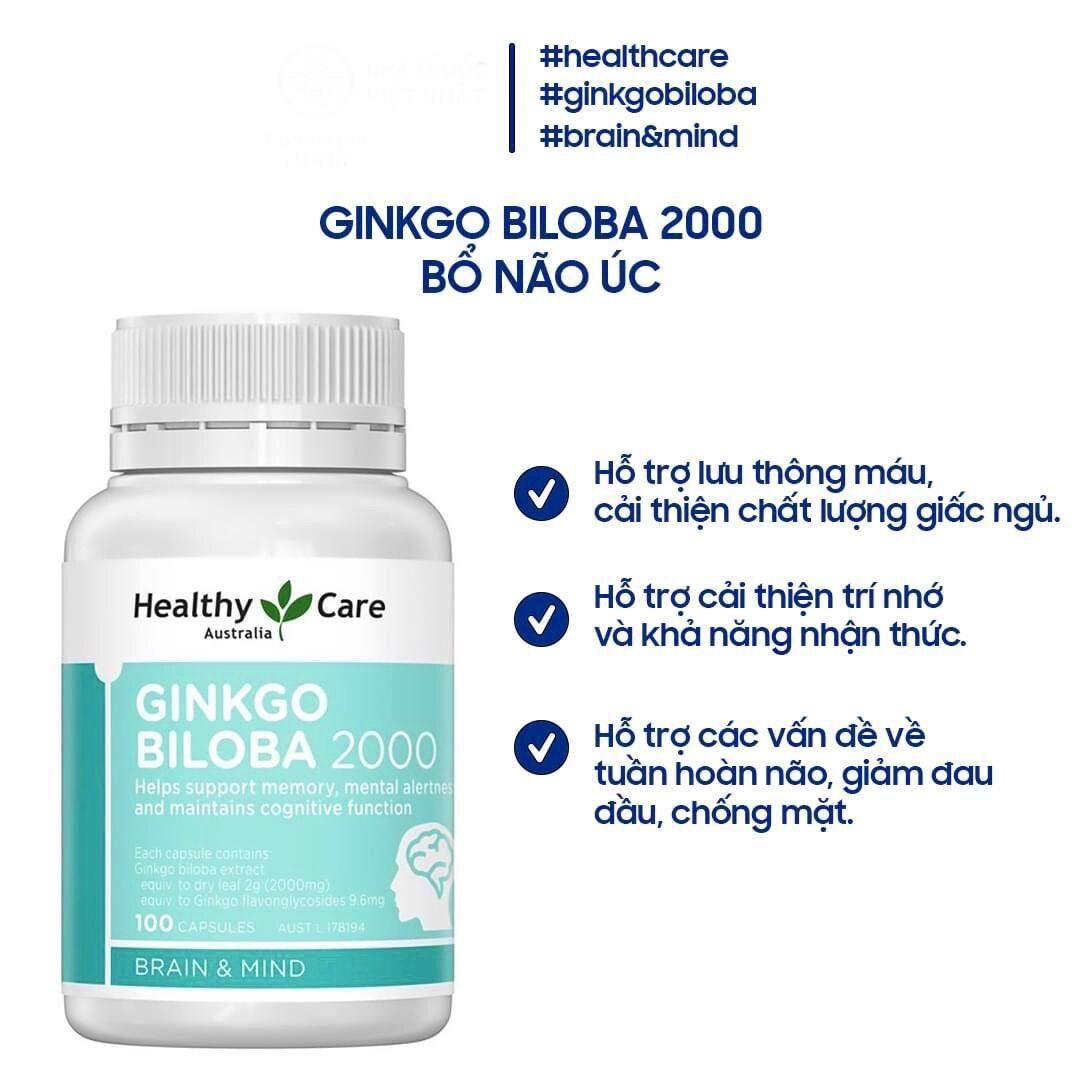 Viên uống bổ não Healthy Care Ginkgo Biloba 2000mg - 100v