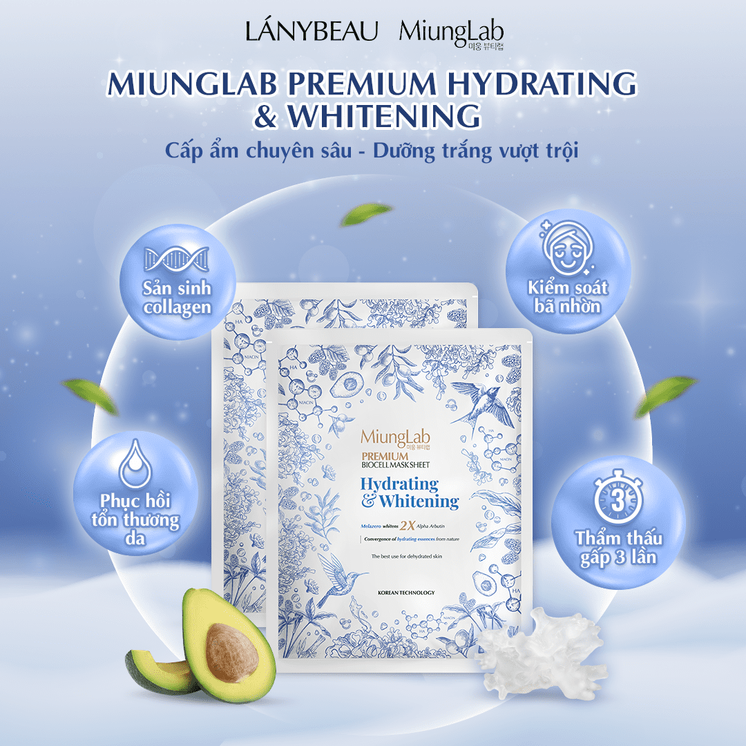 Mặt nạ cấp ẩm chuyên sâu và dưỡng trắng da MiungLab Premium Biocell Mask Sheet Hydrating & Whitening -  - Tặng 2 miếng lẻ