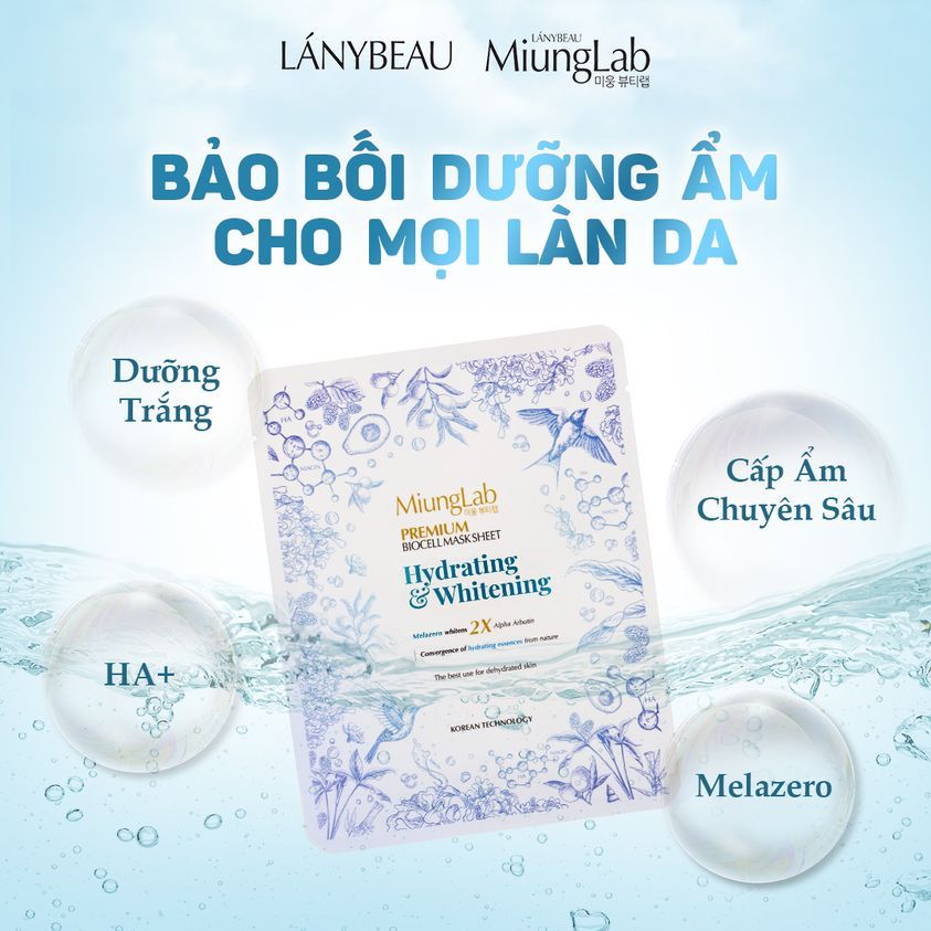 Mặt nạ cấp ẩm chuyên sâu và dưỡng trắng da MiungLab Premium Biocell Mask Sheet Hydrating & Whitening -  - Tặng 2 miếng lẻ