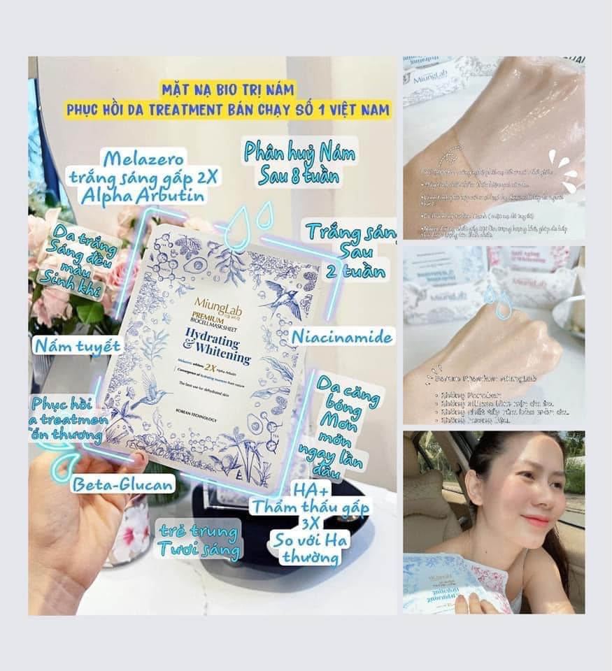 Mặt nạ cấp ẩm chuyên sâu và dưỡng trắng da MiungLab Premium Biocell Mask Sheet Hydrating & Whitening -  - Tặng 2 miếng lẻ