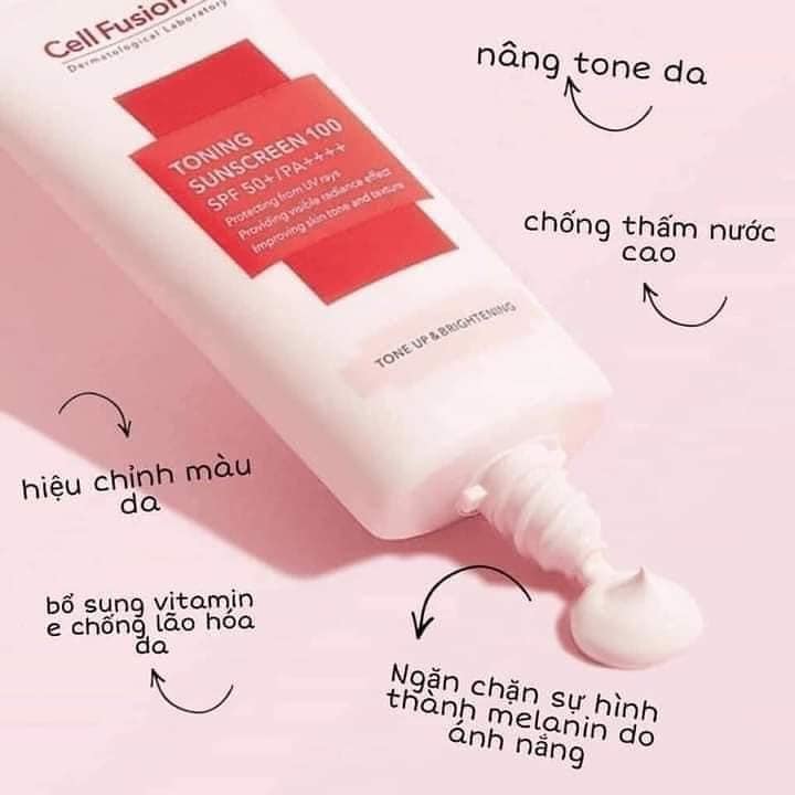 Kem chống nắng Cell Fusion C Toning Sunscreen 100 SPF50+/PA+++ 50ml ( màu hồng - nâng tông da trắng hồng )