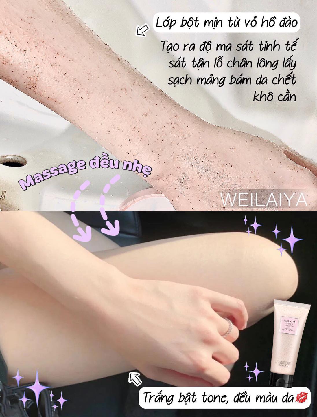 Combo 2 chai sữa tắm trắng da Weilaiya và Ủ trắng da body vỏ hồ đào Weilaiya