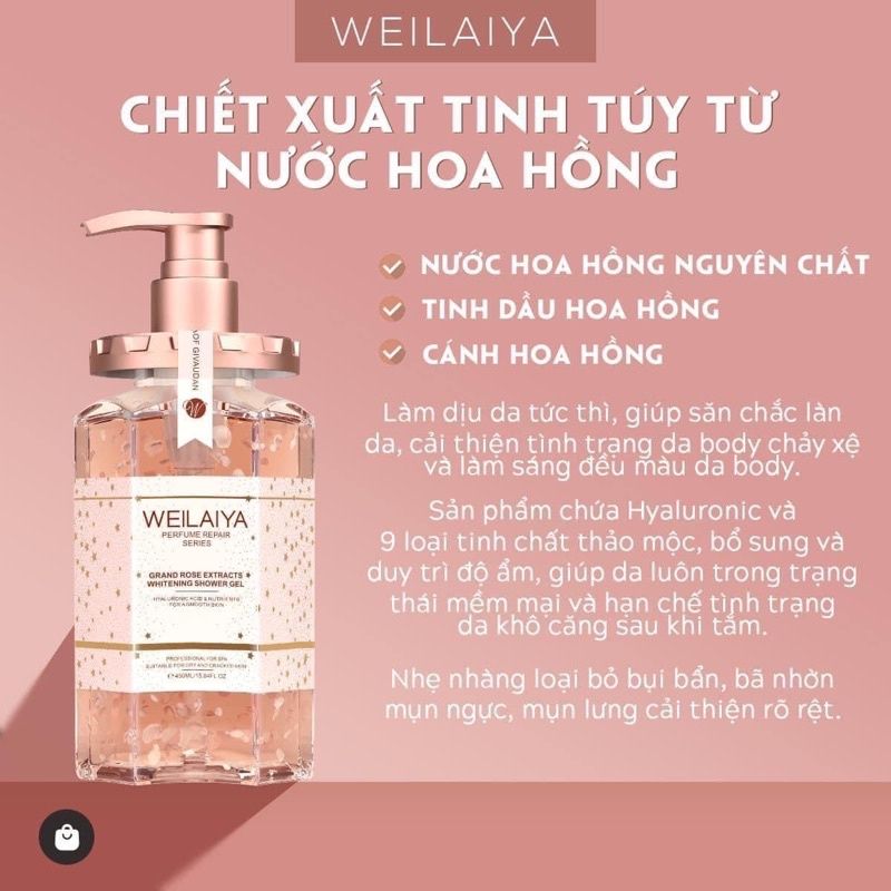 Combo 2 chai sữa tắm trắng da Weilaiya và Ủ trắng da body vỏ hồ đào Weilaiya