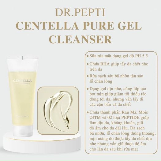 Sữa Rửa Mặt dạng gel Dr.Pepti+ Centella Pure Gel Cleanser 200ml