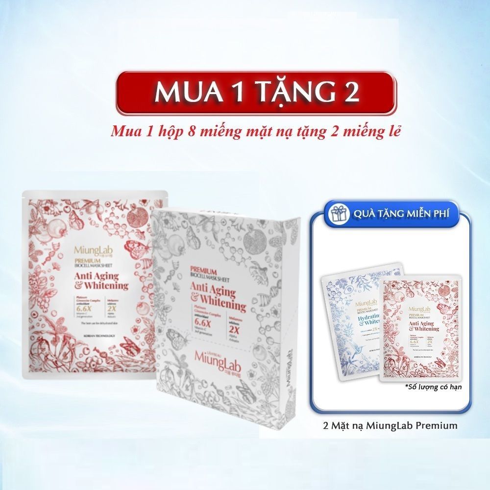 Mặt nạ sinh học chống lão hóa, làm trắng da LÁNYBEAU MiungLab Premium Biocell Anti Aging & Whitening - Tặng 2 miếng lẻ