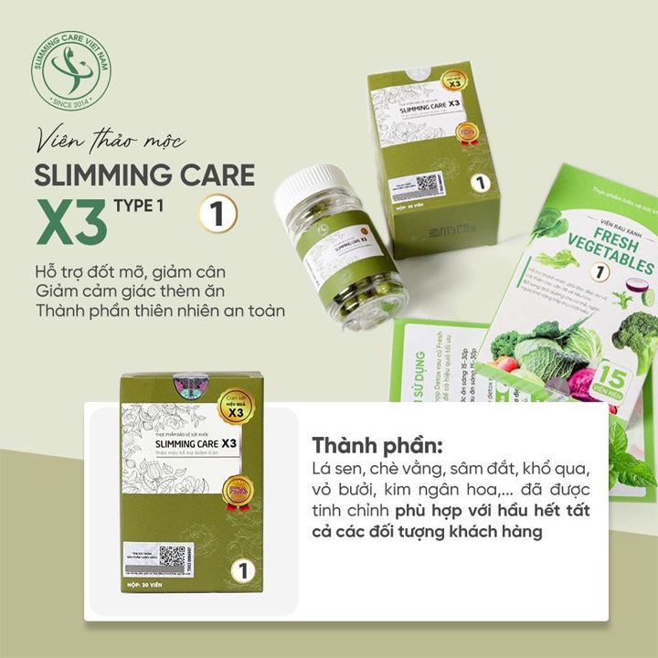 Combo 2 hộp viên giảm cân Slimming Care X3 số 1 -  Tặng kèm viên detox rau củ